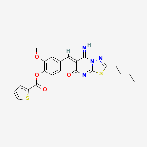 molecular formula C22H20N4O4S2 B5372811 4-[(2-butyl-5-imino-7-oxo-5H-[1,3,4]thiadiazolo[3,2-a]pyrimidin-6(7H)-ylidene)methyl]-2-methoxyphenyl 2-thiophenecarboxylate 