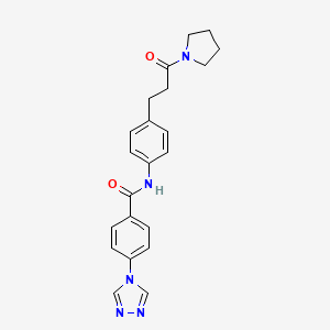 molecular formula C22H23N5O2 B5372931 N-{4-[3-oxo-3-(1-pyrrolidinyl)propyl]phenyl}-4-(4H-1,2,4-triazol-4-yl)benzamide 