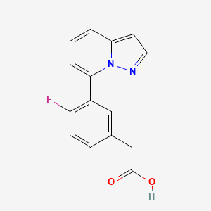 molecular formula C15H11FN2O2 B5373002 (4-fluoro-3-pyrazolo[1,5-a]pyridin-7-ylphenyl)acetic acid 