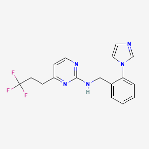 molecular formula C17H16F3N5 B5373073 N-[2-(1H-imidazol-1-yl)benzyl]-4-(3,3,3-trifluoropropyl)pyrimidin-2-amine 