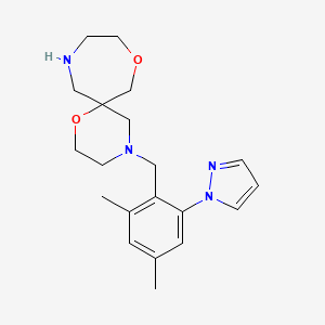 molecular formula C20H28N4O2 B5373266 4-[2,4-dimethyl-6-(1H-pyrazol-1-yl)benzyl]-1,8-dioxa-4,11-diazaspiro[5.6]dodecane 