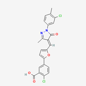 molecular formula C23H16Cl2N2O4 B5373542 2-chloro-5-(5-{[1-(3-chloro-4-methylphenyl)-3-methyl-5-oxo-1,5-dihydro-4H-pyrazol-4-ylidene]methyl}-2-furyl)benzoic acid 