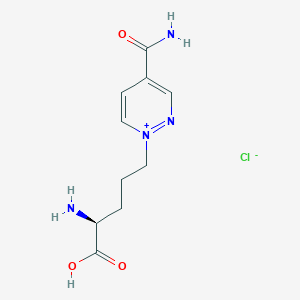 molecular formula C10H16N4O3.Cl B053739 (S)-4-(Aminocarbonyl)-1-(4-amino-4-carboxybutyl)pyridazinium chloride CAS No. 115920-43-9
