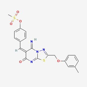 4-{[5-imino-2-[(3-methylphenoxy)methyl]-7-oxo-5H-[1,3,4]thiadiazolo[3,2-a]pyrimidin-6(7H)-ylidene]methyl}phenyl methanesulfonate