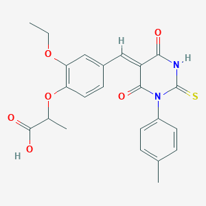 2-(2-ethoxy-4-{[1-(4-methylphenyl)-4,6-dioxo-2-thioxotetrahydro-5(2H)-pyrimidinylidene]methyl}phenoxy)propanoic acid