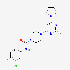 molecular formula C20H24ClFN6O B5374050 N-(3-chloro-4-fluorophenyl)-4-[2-methyl-6-(1-pyrrolidinyl)-4-pyrimidinyl]-1-piperazinecarboxamide 