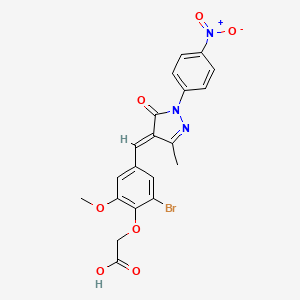 molecular formula C20H16BrN3O7 B5374104 (2-bromo-6-methoxy-4-{[3-methyl-1-(4-nitrophenyl)-5-oxo-1,5-dihydro-4H-pyrazol-4-ylidene]methyl}phenoxy)acetic acid 