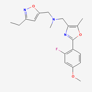 molecular formula C19H22FN3O3 B5374136 1-(3-ethylisoxazol-5-yl)-N-{[2-(2-fluoro-4-methoxyphenyl)-5-methyl-1,3-oxazol-4-yl]methyl}-N-methylmethanamine 