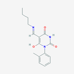 molecular formula C16H19N3O3 B5374161 5-[(butylamino)methylene]-1-(2-methylphenyl)-2,4,6(1H,3H,5H)-pyrimidinetrione 