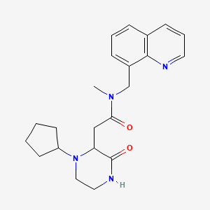 molecular formula C22H28N4O2 B5374192 2-(1-cyclopentyl-3-oxo-2-piperazinyl)-N-methyl-N-(8-quinolinylmethyl)acetamide 