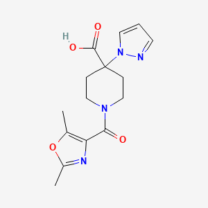 molecular formula C15H18N4O4 B5374216 1-[(2,5-dimethyl-1,3-oxazol-4-yl)carbonyl]-4-(1H-pyrazol-1-yl)piperidine-4-carboxylic acid 