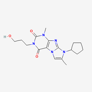 molecular formula C17H23N5O3 B5374228 8-cyclopentyl-3-(3-hydroxypropyl)-1,7-dimethyl-1H-imidazo[2,1-f]purine-2,4(3H,8H)-dione 