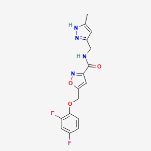 molecular formula C16H14F2N4O3 B5374342 5-[(2,4-difluorophenoxy)methyl]-N-[(5-methyl-1H-pyrazol-3-yl)methyl]isoxazole-3-carboxamide 