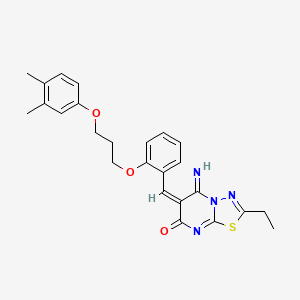 molecular formula C25H26N4O3S B5374509 6-{2-[3-(3,4-dimethylphenoxy)propoxy]benzylidene}-2-ethyl-5-imino-5,6-dihydro-7H-[1,3,4]thiadiazolo[3,2-a]pyrimidin-7-one 