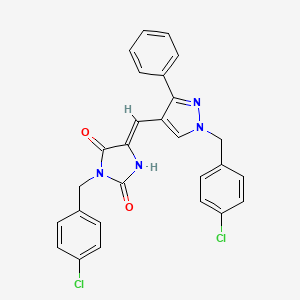 molecular formula C27H20Cl2N4O2 B5374543 3-(4-chlorobenzyl)-5-{[1-(4-chlorobenzyl)-3-phenyl-1H-pyrazol-4-yl]methylene}-2,4-imidazolidinedione 