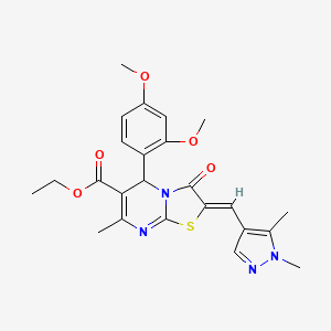 molecular formula C24H26N4O5S B5374552 ethyl 5-(2,4-dimethoxyphenyl)-2-[(1,5-dimethyl-1H-pyrazol-4-yl)methylene]-7-methyl-3-oxo-2,3-dihydro-5H-[1,3]thiazolo[3,2-a]pyrimidine-6-carboxylate 