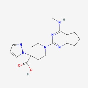 molecular formula C17H22N6O2 B5374619 1-[4-(methylamino)-6,7-dihydro-5H-cyclopenta[d]pyrimidin-2-yl]-4-(1H-pyrazol-1-yl)piperidine-4-carboxylic acid 