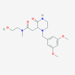 molecular formula C18H27N3O5 B5374772 2-[1-(3,5-dimethoxybenzyl)-3-oxo-2-piperazinyl]-N-(2-hydroxyethyl)-N-methylacetamide 