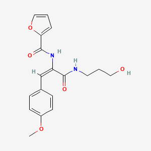 molecular formula C18H20N2O5 B5374788 N-[1-{[(3-hydroxypropyl)amino]carbonyl}-2-(4-methoxyphenyl)vinyl]-2-furamide 