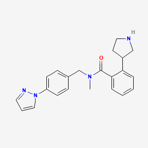 molecular formula C22H24N4O B5374806 N-methyl-N-[4-(1H-pyrazol-1-yl)benzyl]-2-(3-pyrrolidinyl)benzamide hydrochloride 