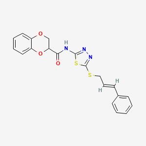 molecular formula C20H17N3O3S2 B5374889 N-{5-[(3-phenyl-2-propen-1-yl)thio]-1,3,4-thiadiazol-2-yl}-2,3-dihydro-1,4-benzodioxine-2-carboxamide 