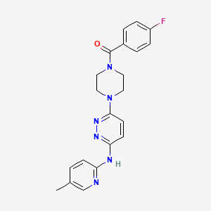molecular formula C21H21FN6O B5375050 6-[4-(4-fluorobenzoyl)-1-piperazinyl]-N-(5-methyl-2-pyridinyl)-3-pyridazinamine 