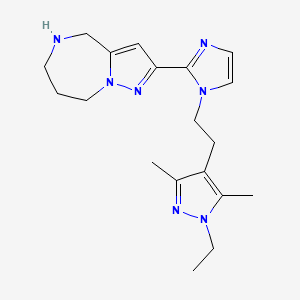 molecular formula C19H27N7 B5375214 2-{1-[2-(1-ethyl-3,5-dimethyl-1H-pyrazol-4-yl)ethyl]-1H-imidazol-2-yl}-5,6,7,8-tetrahydro-4H-pyrazolo[1,5-a][1,4]diazepine dihydrochloride 