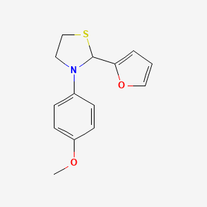 molecular formula C14H15NO2S B5375322 2-(Furan-2-yl)-3-(4-methoxyphenyl)-1,3-thiazolidine 