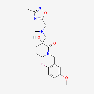 molecular formula C19H25FN4O4 B5375332 1-(2-fluoro-5-methoxybenzyl)-3-hydroxy-3-({methyl[(3-methyl-1,2,4-oxadiazol-5-yl)methyl]amino}methyl)piperidin-2-one 
