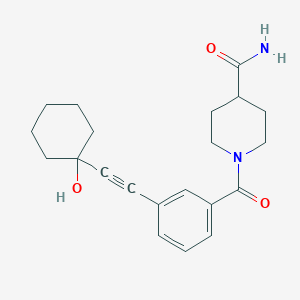 molecular formula C21H26N2O3 B5375394 1-{3-[(1-hydroxycyclohexyl)ethynyl]benzoyl}-4-piperidinecarboxamide 