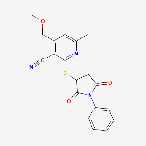 molecular formula C19H17N3O3S B5375463 2-[(2,5-dioxo-1-phenyl-3-pyrrolidinyl)thio]-4-(methoxymethyl)-6-methylnicotinonitrile 