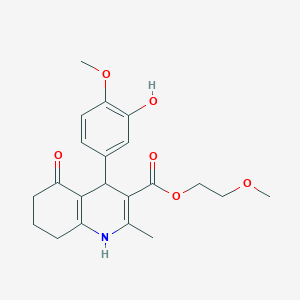 molecular formula C21H25NO6 B5375504 2-methoxyethyl 4-(3-hydroxy-4-methoxyphenyl)-2-methyl-5-oxo-1,4,5,6,7,8-hexahydro-3-quinolinecarboxylate 