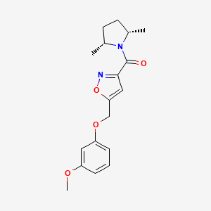 molecular formula C18H22N2O4 B5375533 3-{[(2R*,5S*)-2,5-dimethylpyrrolidin-1-yl]carbonyl}-5-[(3-methoxyphenoxy)methyl]isoxazole 