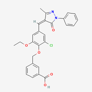 molecular formula C27H23ClN2O5 B5375623 3-({2-chloro-6-ethoxy-4-[(3-methyl-5-oxo-1-phenyl-1,5-dihydro-4H-pyrazol-4-ylidene)methyl]phenoxy}methyl)benzoic acid 