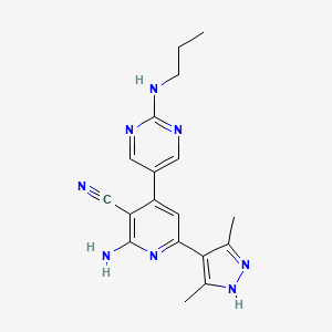 molecular formula C18H20N8 B5375709 2-amino-6-(3,5-dimethyl-1H-pyrazol-4-yl)-4-[2-(propylamino)pyrimidin-5-yl]nicotinonitrile 