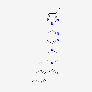 molecular formula C19H18ClFN6O B5375712 3-[4-(2-chloro-4-fluorobenzoyl)-1-piperazinyl]-6-(3-methyl-1H-pyrazol-1-yl)pyridazine 