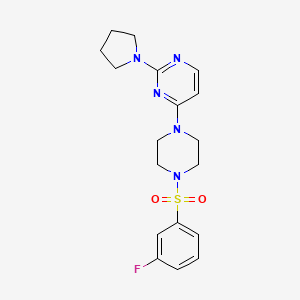 molecular formula C18H22FN5O2S B5375734 4-{4-[(3-fluorophenyl)sulfonyl]-1-piperazinyl}-2-(1-pyrrolidinyl)pyrimidine 