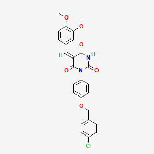 molecular formula C26H21ClN2O6 B5375735 1-{4-[(4-chlorobenzyl)oxy]phenyl}-5-(3,4-dimethoxybenzylidene)-2,4,6(1H,3H,5H)-pyrimidinetrione 