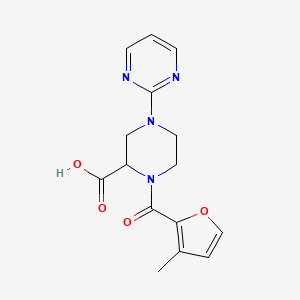 molecular formula C15H16N4O4 B5375736 1-(3-methyl-2-furoyl)-4-pyrimidin-2-ylpiperazine-2-carboxylic acid 