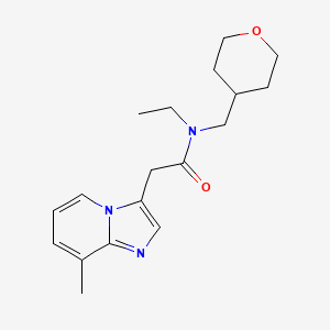 molecular formula C18H25N3O2 B5375759 N-ethyl-2-(8-methylimidazo[1,2-a]pyridin-3-yl)-N-(tetrahydro-2H-pyran-4-ylmethyl)acetamide 