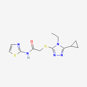 molecular formula C12H15N5OS2 B5375886 2-[(5-cyclopropyl-4-ethyl-4H-1,2,4-triazol-3-yl)thio]-N-1,3-thiazol-2-ylacetamide CAS No. 891454-22-1