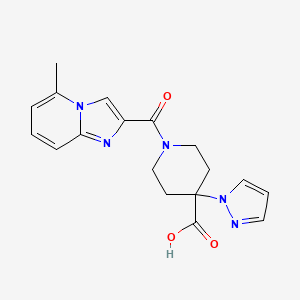 molecular formula C18H19N5O3 B5375931 1-[(5-methylimidazo[1,2-a]pyridin-2-yl)carbonyl]-4-(1H-pyrazol-1-yl)piperidine-4-carboxylic acid 