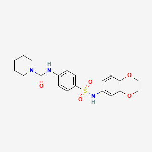 molecular formula C20H23N3O5S B5376145 N-{4-[(2,3-dihydro-1,4-benzodioxin-6-ylamino)sulfonyl]phenyl}-1-piperidinecarboxamide 