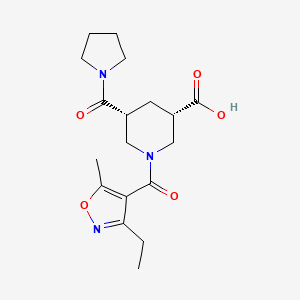 molecular formula C18H25N3O5 B5376160 (3S*,5R*)-1-[(3-ethyl-5-methyl-4-isoxazolyl)carbonyl]-5-(1-pyrrolidinylcarbonyl)-3-piperidinecarboxylic acid 