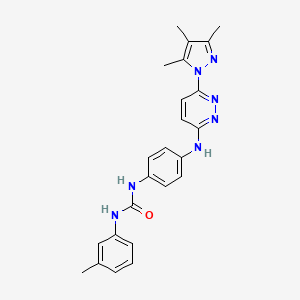molecular formula C24H25N7O B5376221 N-(3-methylphenyl)-N'-(4-{[6-(3,4,5-trimethyl-1H-pyrazol-1-yl)-3-pyridazinyl]amino}phenyl)urea 