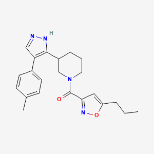 molecular formula C22H26N4O2 B5376307 3-[4-(4-methylphenyl)-1H-pyrazol-5-yl]-1-[(5-propylisoxazol-3-yl)carbonyl]piperidine 