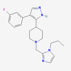 molecular formula C21H26FN5 B5376321 4-[4-(3-fluorophenyl)-1H-pyrazol-5-yl]-1-[(1-propyl-1H-imidazol-2-yl)methyl]piperidine 