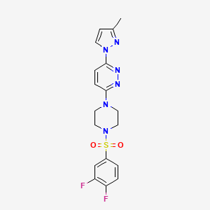 molecular formula C18H18F2N6O2S B5376410 3-{4-[(3,4-difluorophenyl)sulfonyl]-1-piperazinyl}-6-(3-methyl-1H-pyrazol-1-yl)pyridazine 