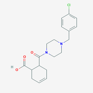 molecular formula C19H23ClN2O3 B5376412 6-{[4-(4-chlorobenzyl)-1-piperazinyl]carbonyl}-3-cyclohexene-1-carboxylic acid 