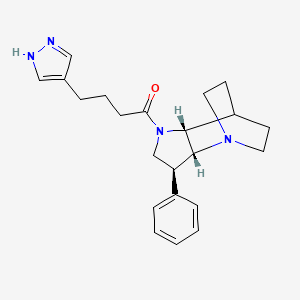molecular formula C22H28N4O B5376487 (2R*,3S*,6R*)-3-phenyl-5-[4-(1H-pyrazol-4-yl)butanoyl]-1,5-diazatricyclo[5.2.2.0~2,6~]undecane 